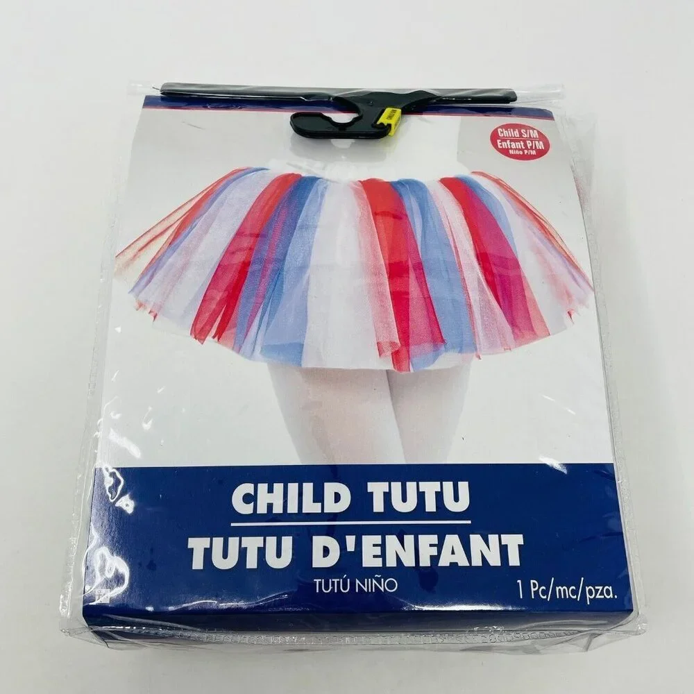 Child Size‎ S/M Patriotic Red White Blue Americana Mesh Tutu Play Halloween 410